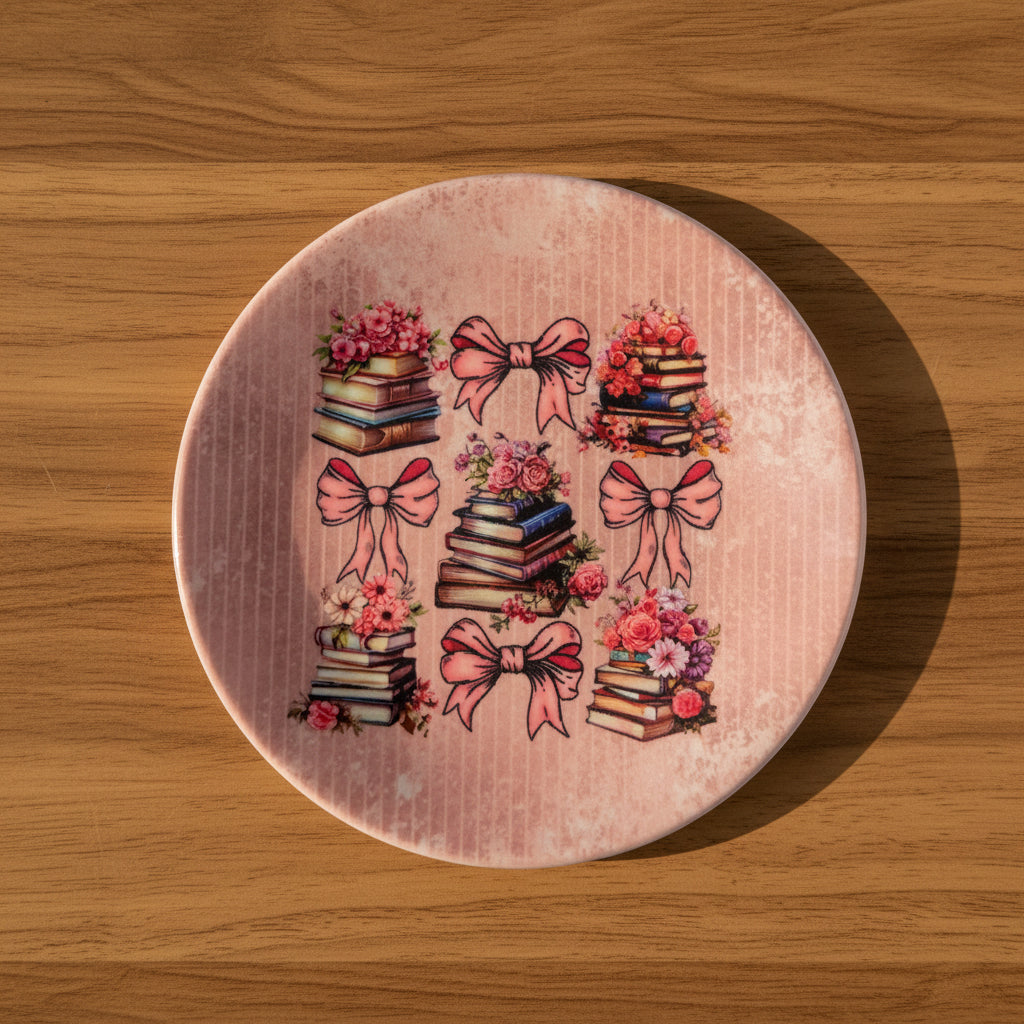 Coquette Bows and Books Ceramic Coaster