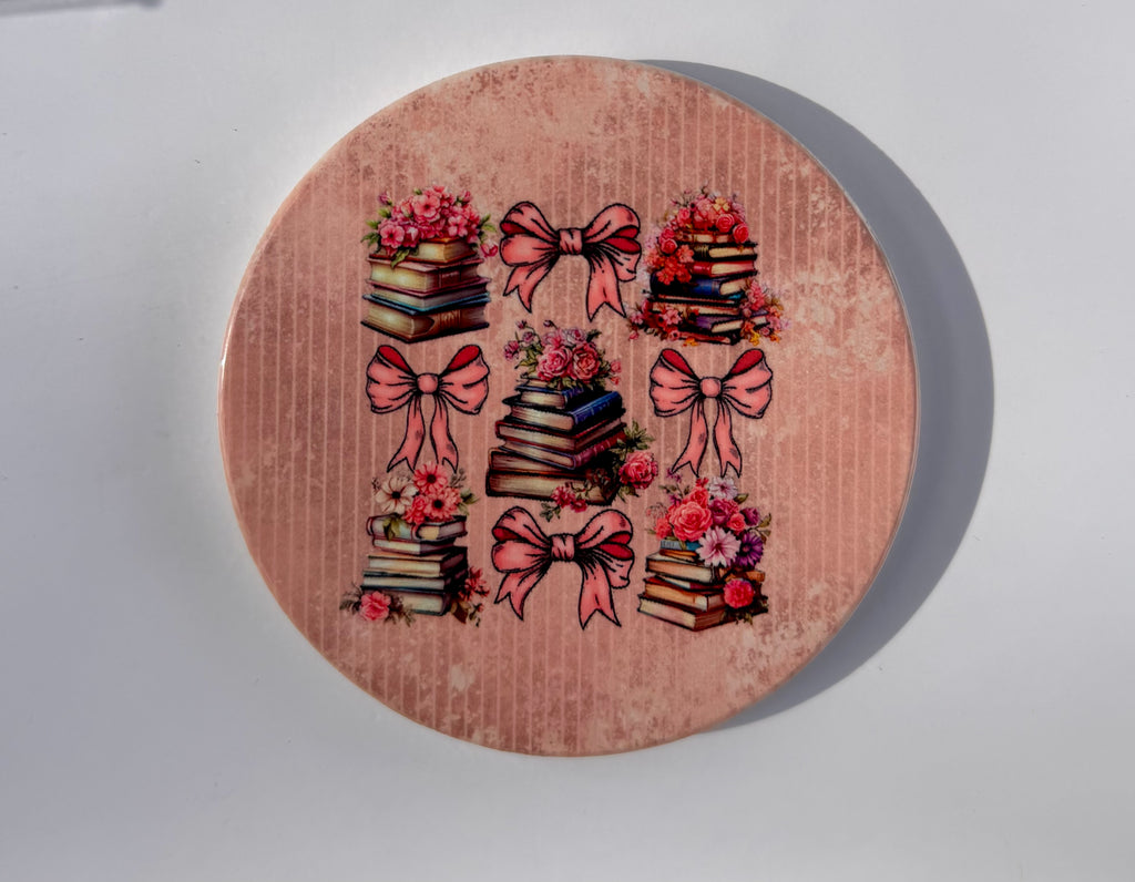 Coquette Bows and Books Ceramic Coaster