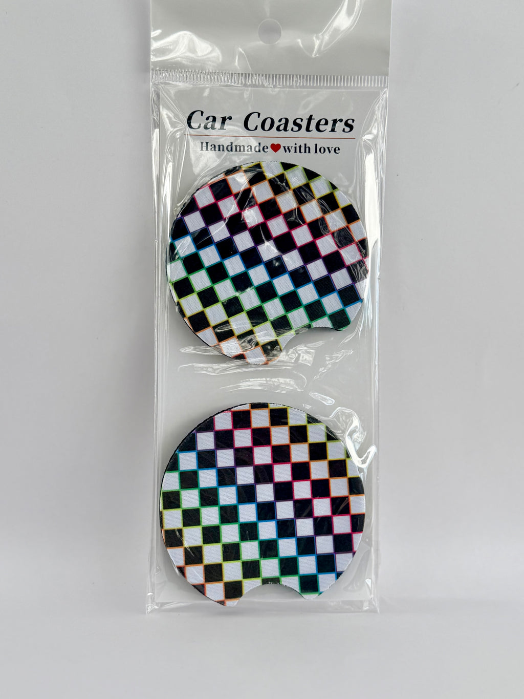 Neon Checkered Car Coasters
