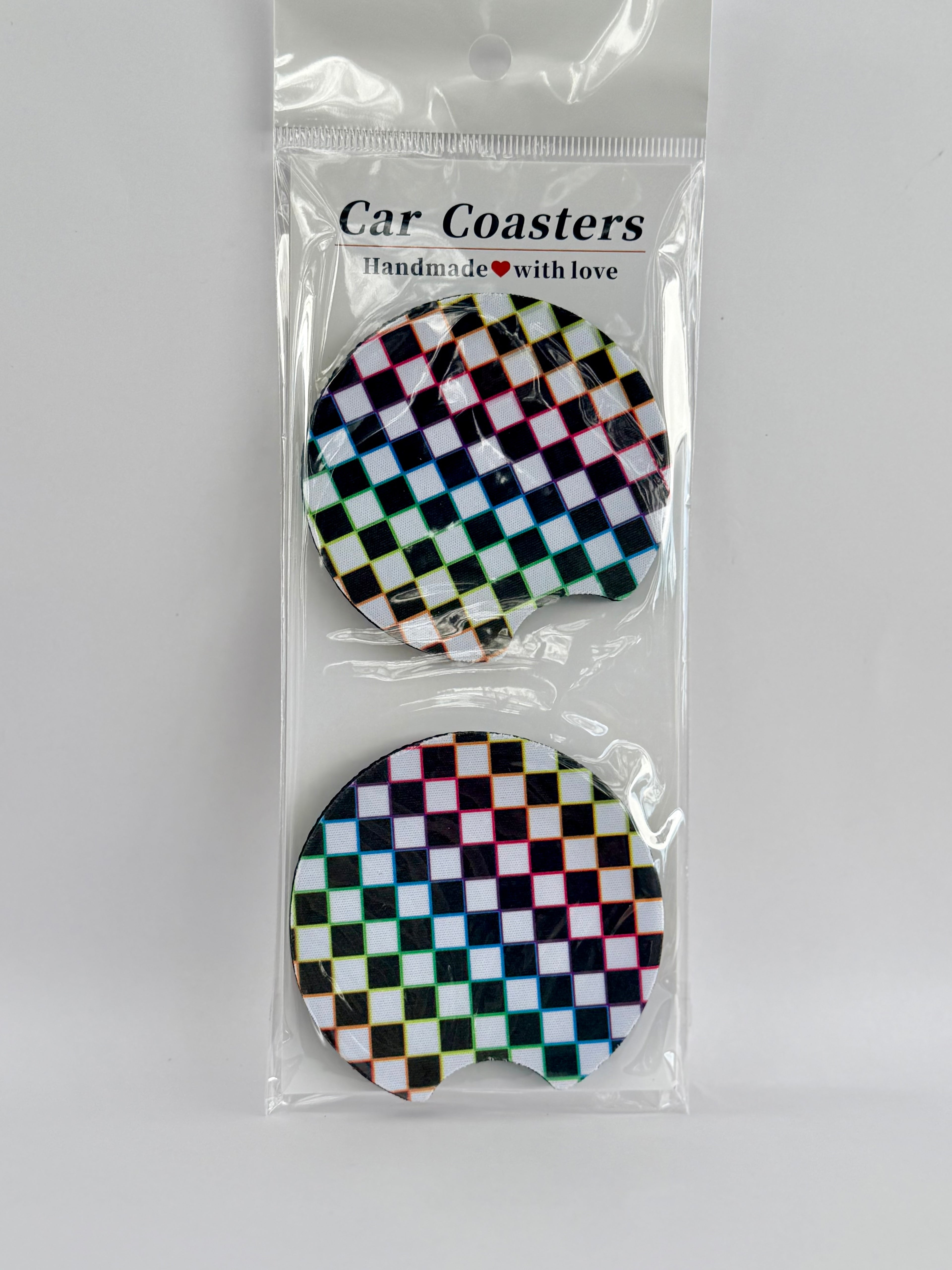 Neon Checkered Car Coasters