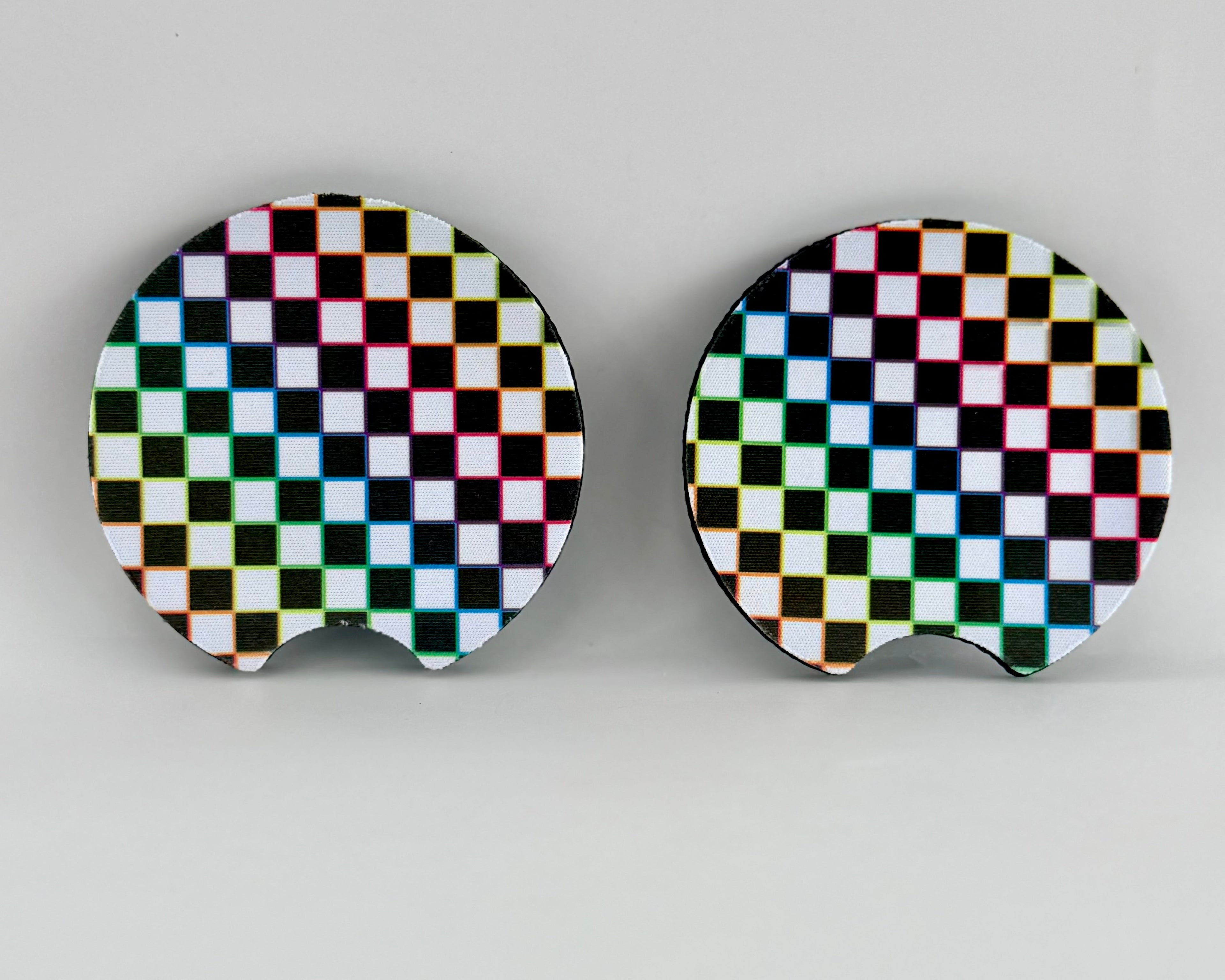 Neon Checkered Car Coasters