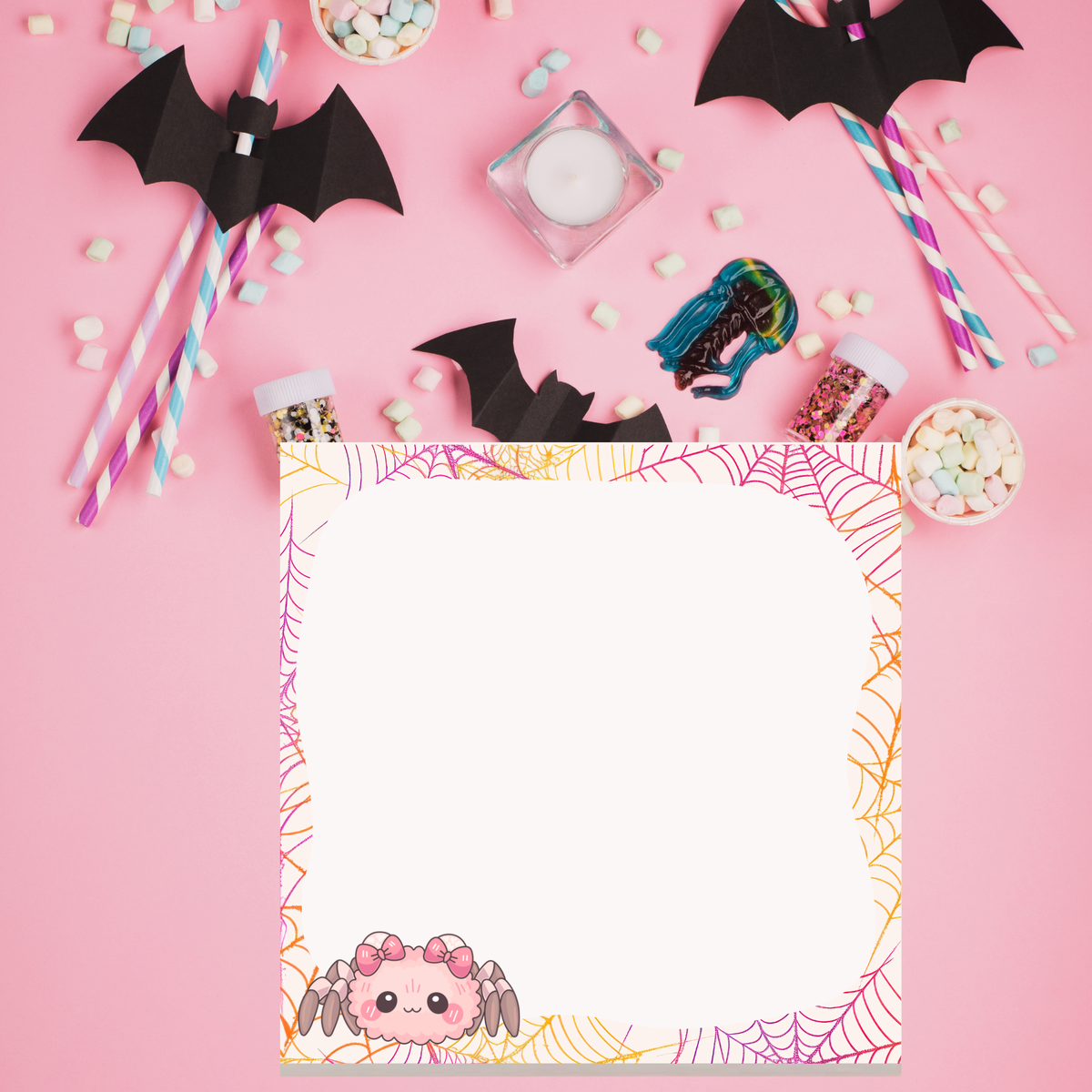 Pink Halloween spiderweb notes